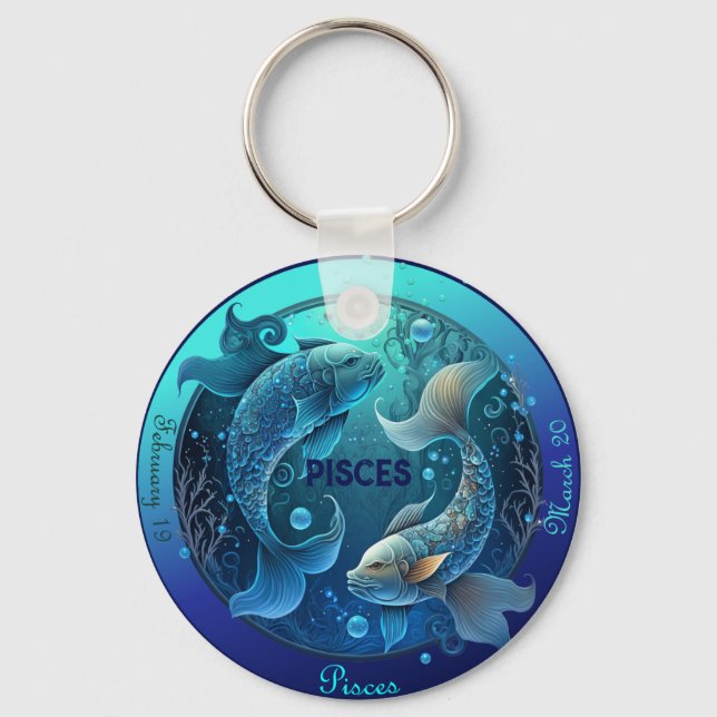 Zodiac Pisces Customize NAMN, DATE Nyckelring (Framsida)