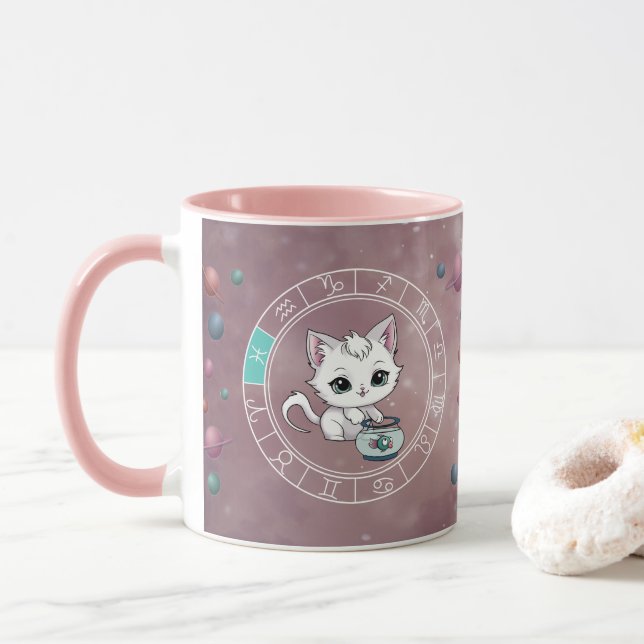 Zodiac Pisces Cute Cat Wheel Planet Astrology Mugg (Med munk)