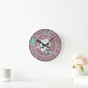 Zodiac Pisces Cute Cat Wheel Planet Astrology Rund Klocka