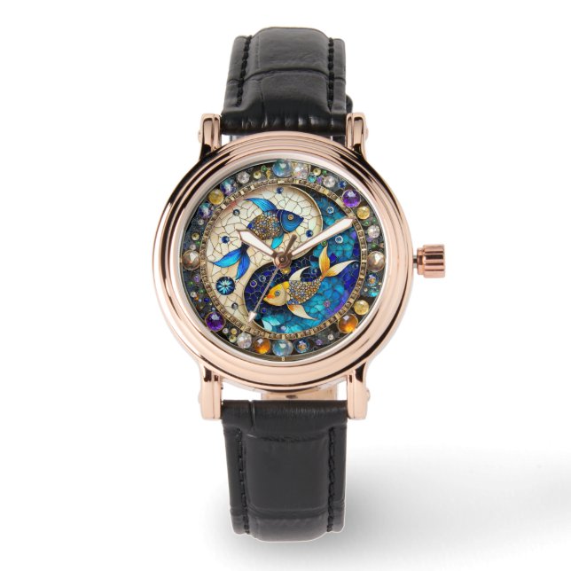 Zodiac - Pisces Fish Yin och Yang Armbandsur (Framsida)