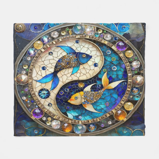 Zodiac - Pisces Fish Yin och Yang Fleecefilt (Framsidan (Horisontell))