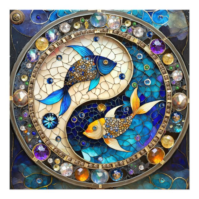 Zodiac - Pisces Fish Yin och Yang Fototryck (Framsidan)