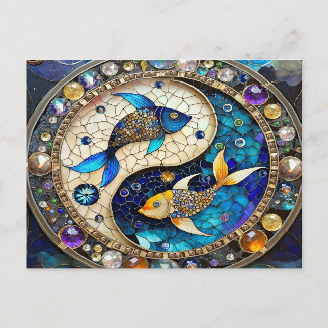 Zodiac - Pisces Fish Yin och Yang Helg Vykort (Framsida)