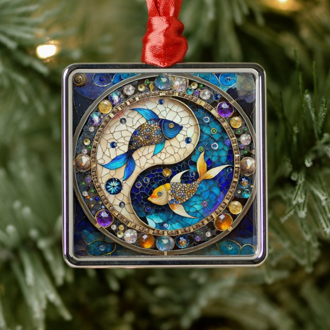 Zodiac - Pisces Fish Yin och Yang Julgransprydnad Metall (Träd)