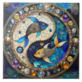 Zodiac - Pisces Fish Yin och Yang Kakelplatta