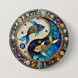 Zodiac - Pisces Fish Yin och Yang Knapp