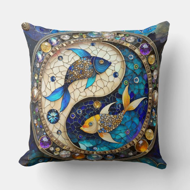 Zodiac - Pisces Fish Yin och Yang Kudde (Framsida)