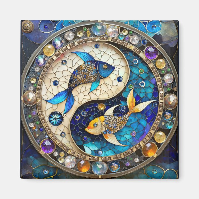 Zodiac - Pisces Fish Yin och Yang Magnet (Framsidan)