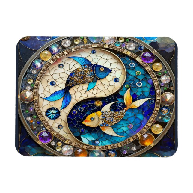 Zodiac - Pisces Fish Yin och Yang Magnet (Horisontell)