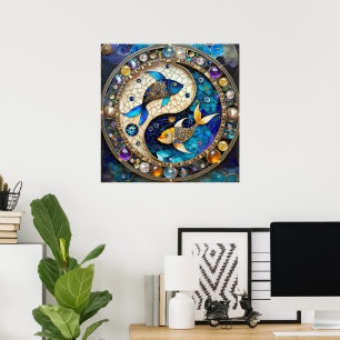 Zodiac - Pisces Fish Yin och Yang Poster