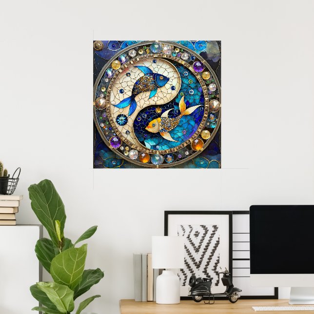 Zodiac - Pisces Fish Yin och Yang Poster (Hemmakontoret)