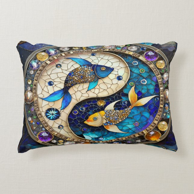 Zodiac - Pisces Fish Yin och Yang Prydnadskudde (Framsidan)