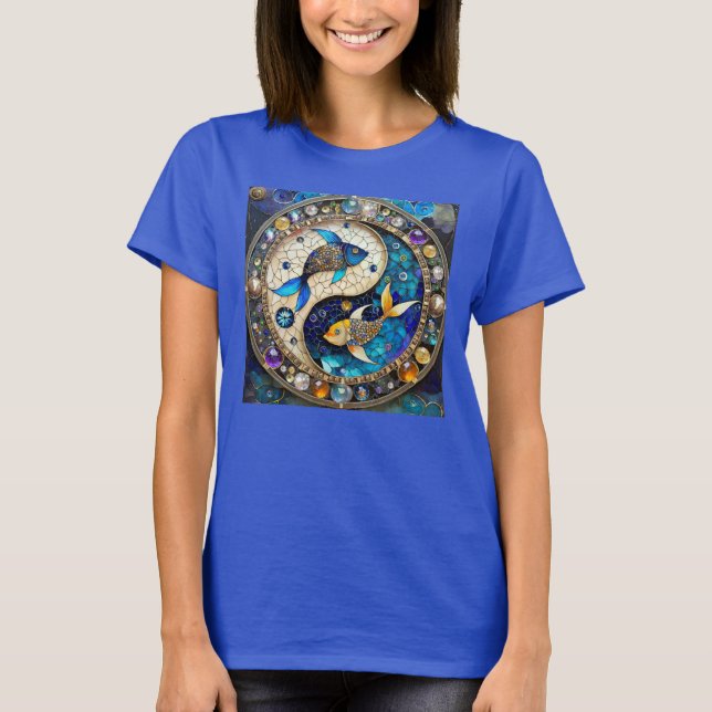 Zodiac - Pisces Fish Yin och Yang T Shirt (Framsida)