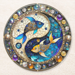 Zodiac - Pisces Fish Yin och Yang Underlägg Papper Rund