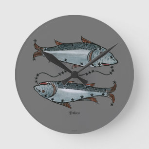 Zodiac: Pisces i färg Rund Klocka