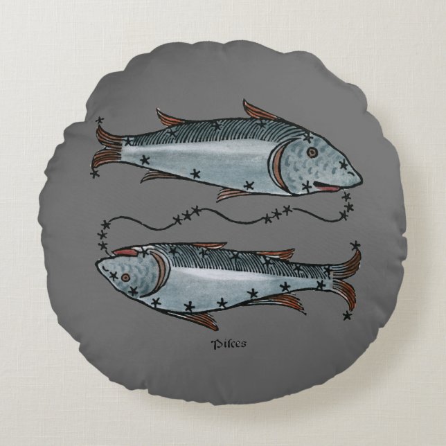 Zodiac: Pisces i färg Rund Kudde (Framsidan)