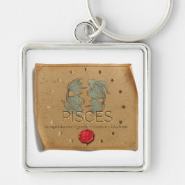 Zodiac - Pisces - Keychain Fyrkantig Silverfärgad Nyckelring
