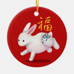Zodiac Rabbit "Fortune" kinesisk nyårsAnpassningsb Julgransprydnad Keramik