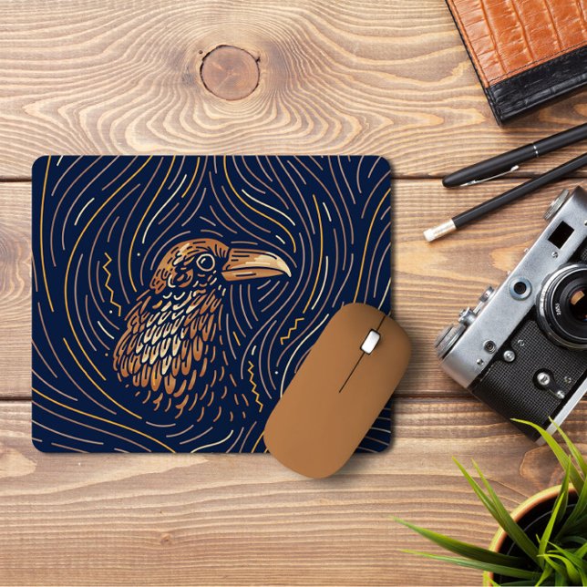 Zodiac Raven Porträtt | Handdragen Raven Mousepad Musmatta (Skapare uppladdad)
