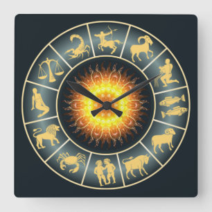 Zodiac~ rostade ~ för astrologi för sol~ western fyrkantig klocka