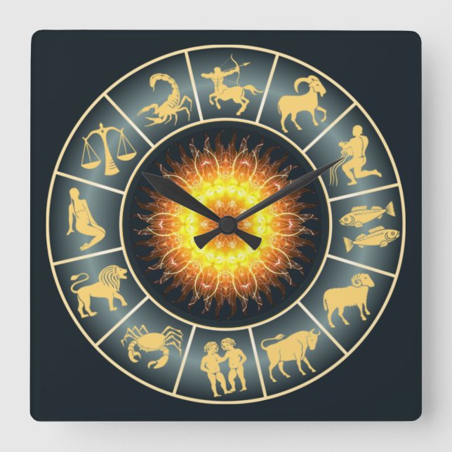 Zodiac~ rostade ~ för astrologi för sol~ western fyrkantig klocka (Framsida)