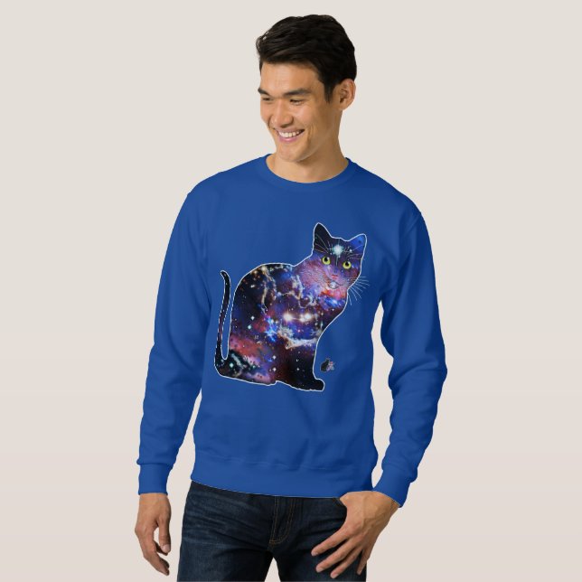 Zodiac Rymden Katt T-shirt Lång Ärmad Tröja (Hel framsida)