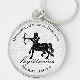 Zodiac Sagittarius Astrology Anpassningsbar Black  Rund Silverfärgad Nyckelring