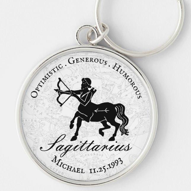 Zodiac Sagittarius Astrology Anpassningsbar Black  Rund Silverfärgad Nyckelring (Framsidan)