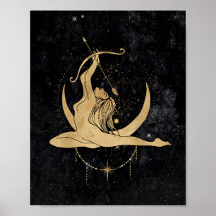Zodiac Sagittarius   Cosmic Guld Black Astrology Poster