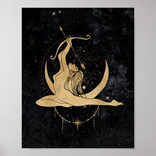 Zodiac Sagittarius | Cosmic Guld Black Astrology Poster (Framsidan)
