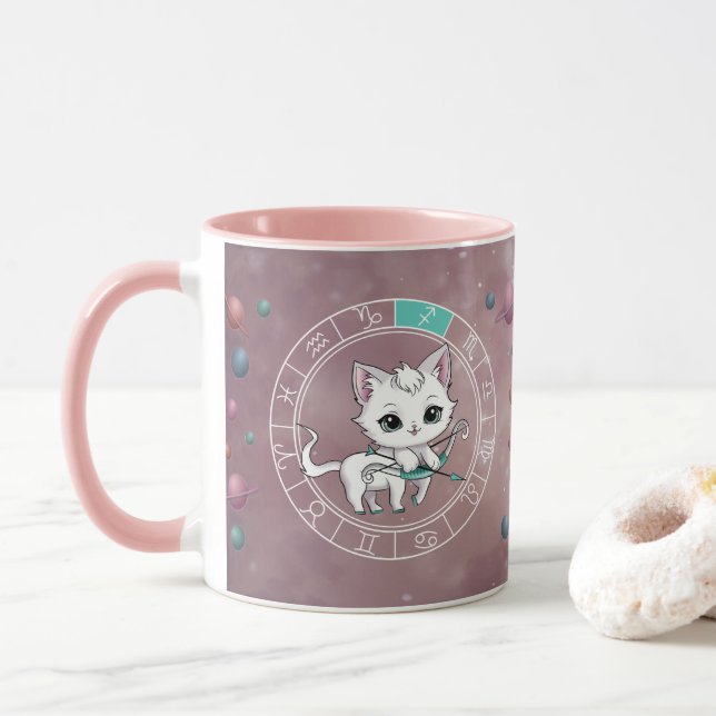 Zodiac Sagittarius Cute Cat Wheel Planet Astrology Mugg (Med munk)