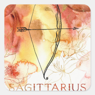 Zodiac Sagittarius horoscope archer orange guld Fyrkantigt Klistermärke