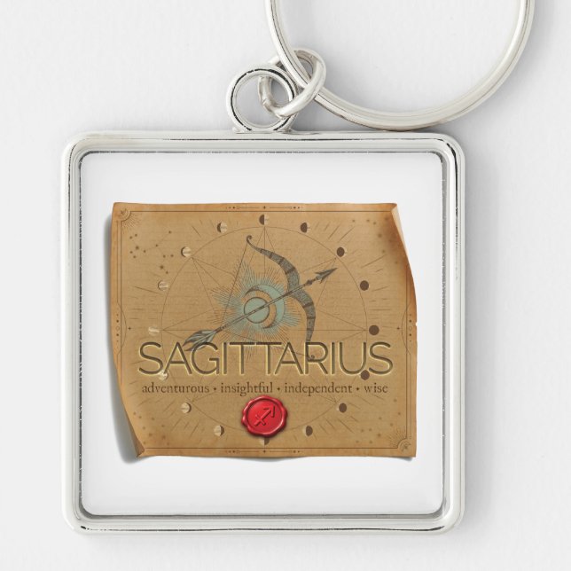 Zodiac - Sagittarius - Keychain Fyrkantig Silverfärgad Nyckelring (Framsidan)