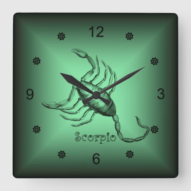 Zodiac ~ Scorpio ~ Astrologiska tecken ~ Horoscope Fyrkantig Klocka (Framsida)