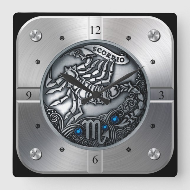 Zodiac ~ Scorpio ~ Celestial ~ Western astrologi ~ Fyrkantig Klocka (Framsida)