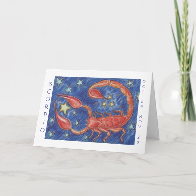 Zodiac Scorpio 'Happy Birthday' card white border Kort (Framsida)