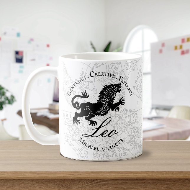 Zodiac Sign Anpassningsbar Black White Leo Kaffemugg (Skapare uppladdad)
