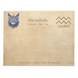 Zodiac Sign Aquarius + Celestial Cat Anteckningsbl Anteckningsblock