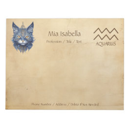 Zodiac Sign Aquarius + Celestial Cat Anteckningsbl Anteckningsblock