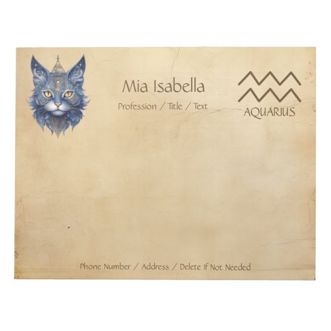 Zodiac Sign Aquarius + Celestial Cat Anteckningsbl Anteckningsblock (Framsida)