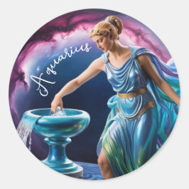 Zodiac Sign Aquarius Goddess | Regnbågs Färgad Runt Klistermärke