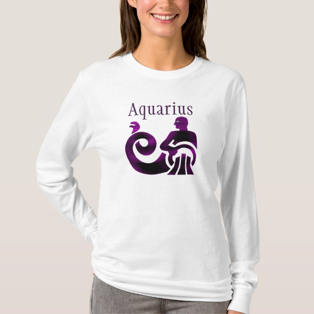 Zodiac Sign Aquarius Lila Horoscope Astrology T Shirt (Framsida)