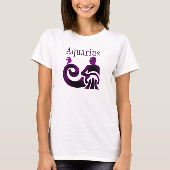 Zodiac Sign Aquarius Lila Horoscope Astrology T Shirt (Framsida)