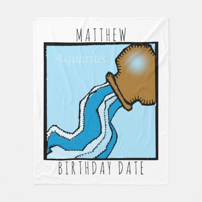 Zodiac Sign Aquarius Personlig Birthday Blanket Fleecefilt (Framsidan)