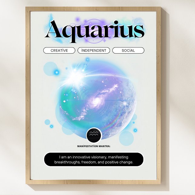 Zodiac Sign Aquarius Quote Luft Inslag Poster (Zodiac Sign Aquarius Quote Air Element Poster)