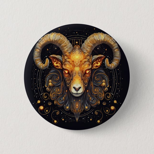 Zodiac Sign Aries Ram Steampunk Knapp (Framsida)