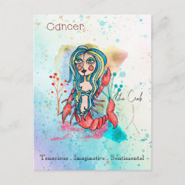 Zodiac Sign Cancer Whimsical Girl Symbolic Crab Vykort