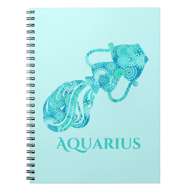 Zodiac Sign for Aquarius in a Turquoise Pattern Anteckningsbok (Framsidan)