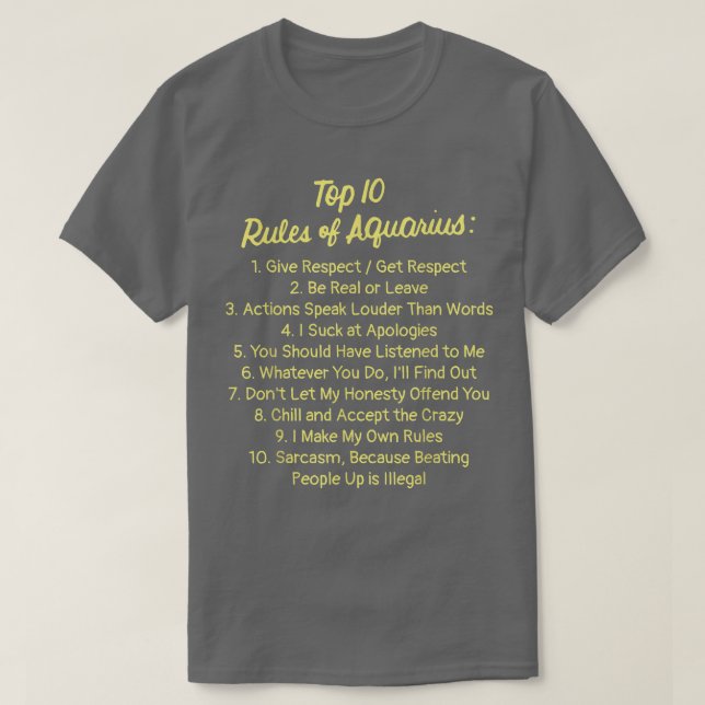 Zodiac Sign Funny Top 10 Rules Of Aquarius2584  T Shirt (Design framsida)