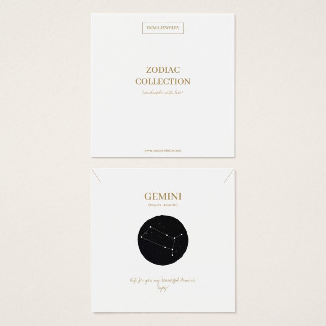 Zodiac Sign Gemini Jewelry Visning Card Fyrkantigt Visitkort (Framsida & baksida)